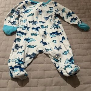 Wonder Nation Teal, Blue + White Sea Life Kids Footie, newborn